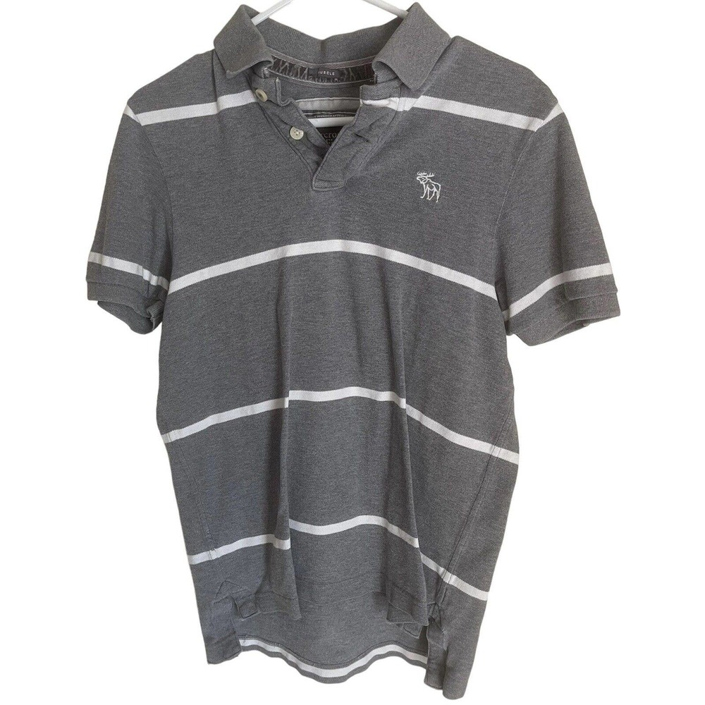 Abercrombie & Fitch Polo Muscle Shirt Men's M Short Sleeve Striped Gray Cotton